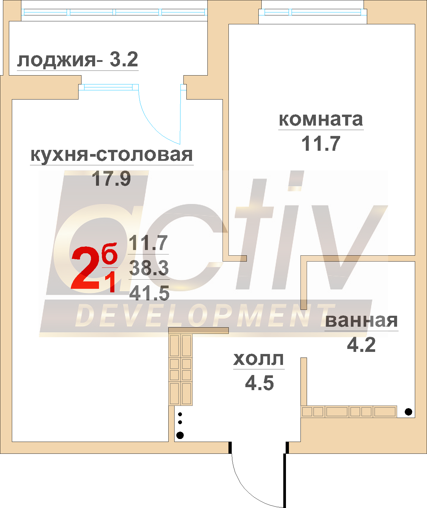 Квартира 2-к № 188 в Верхней Пышме - ЖК «Успенский Смарт»