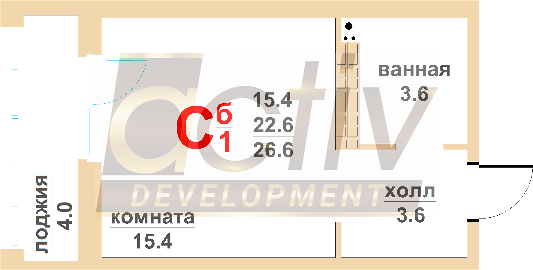 Квартира студия № 128 в Верхней Пышме - ЖК «Успенский Смарт»